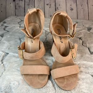 Brekelles triple strap faux suede open toe  heels size 7